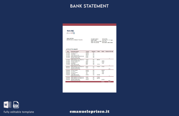 modello word di estratto conto bancario Tanzania BancABC in stile verificato